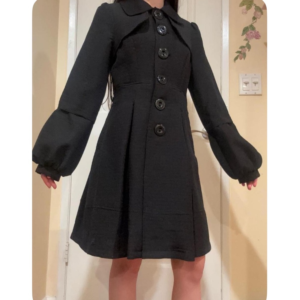 XOXO Black Button-Front Mini Dress with Puff Sleeves